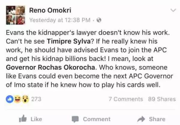 Advice For Evans The Kidnapper - Reno Omokri